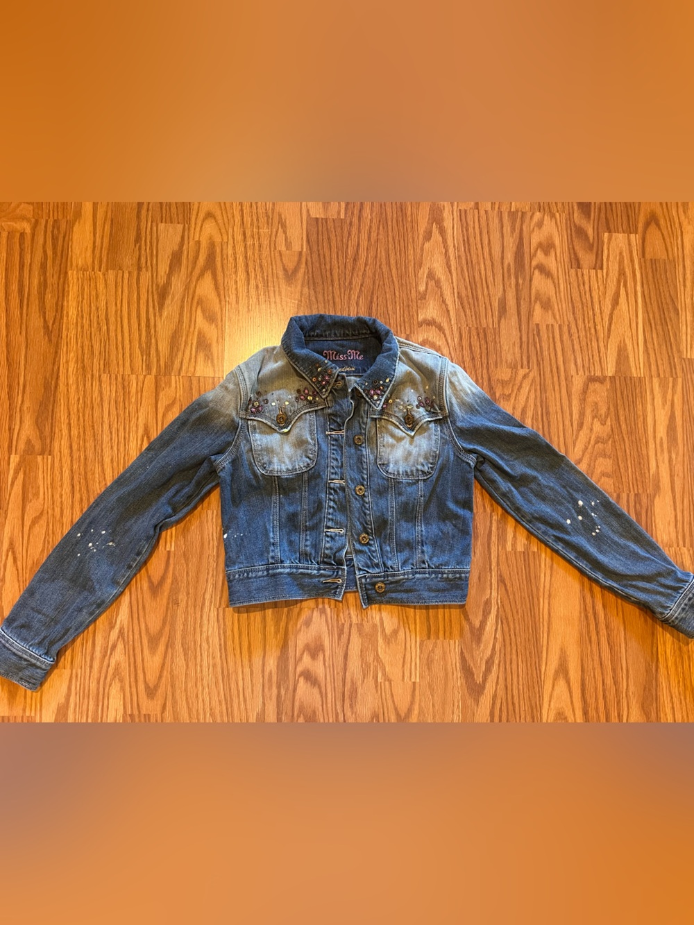 Miss Me Dark Blue Denim Jacket with Embellished Yoke